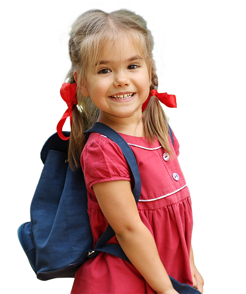 Girl with Backpack on Way to School